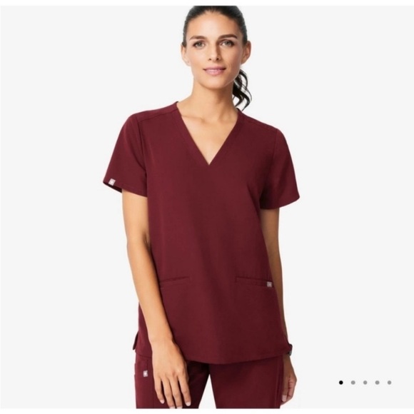 FIGS burgundy short-sleeve v-neck scrub top - Picture 1 of 8